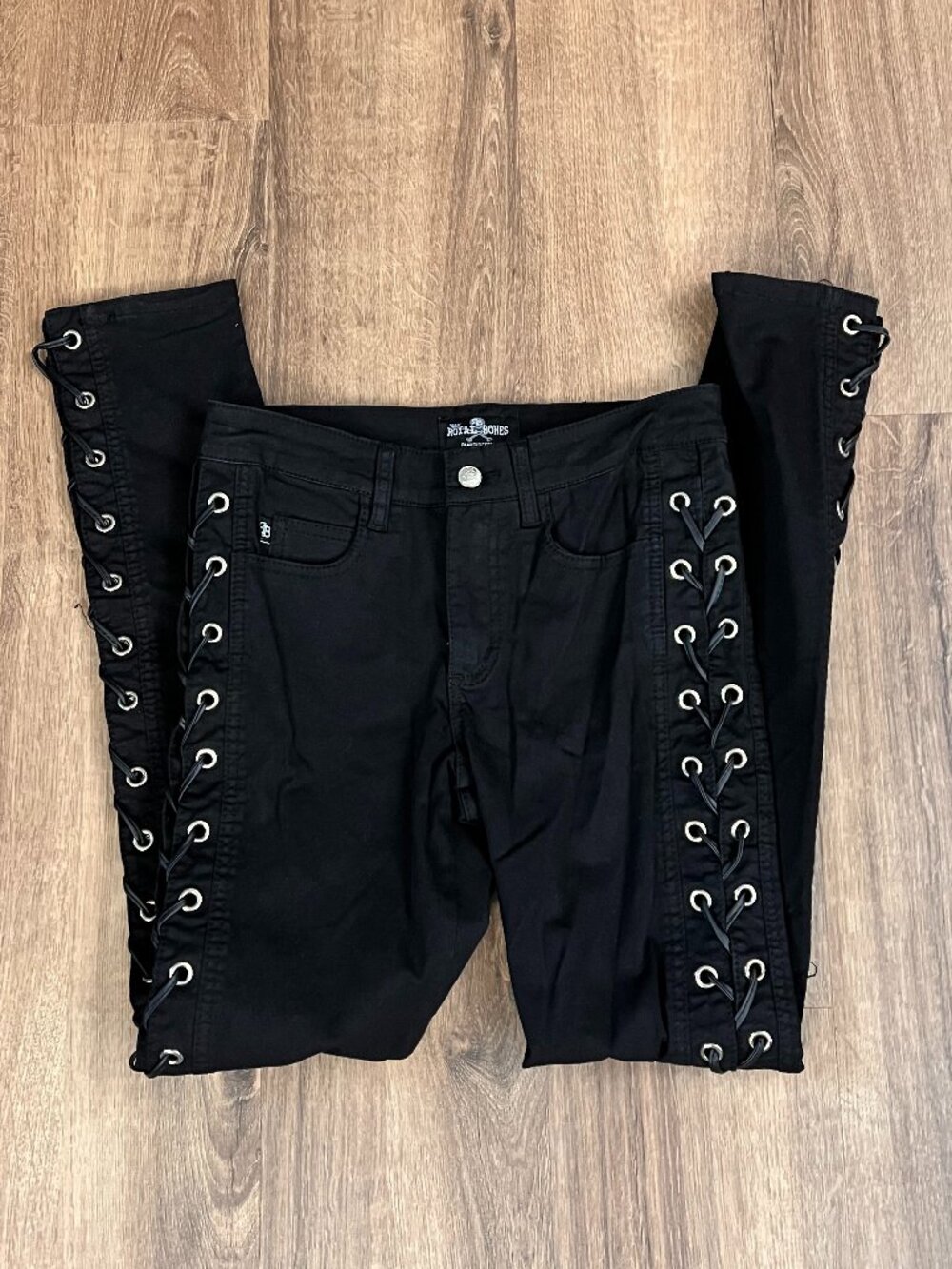 Royal Bones by Daang Goodman Lace up Grommet Street Black Jeans Sz 5